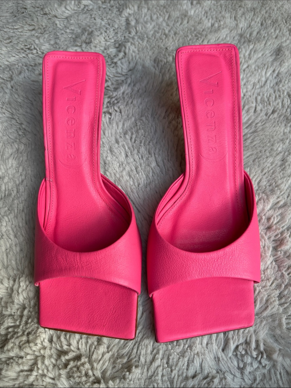 Vicenza Square-Toe Slide Heels in neon pink Size 7